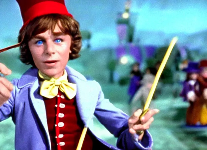 Prompt: film still of Peter Pan in Willy Wonka's and the Chocolate Factory 1971