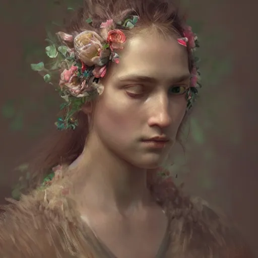 Image similar to a floral human, self - portrait!!!!, beautiful photorealistic imagery, soft lighting, soft atmosphere, 4 k, 8 k, trending on artstation, cgsociety contest winner, illustrated by greg rutkowski and shot by jimmy nelson