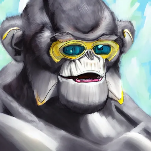 Image similar to portrait of winston gorilla, anime fantasy illustration by tomoyuki yamasaki, kyoto studio, madhouse, ufotable, trending on artstation