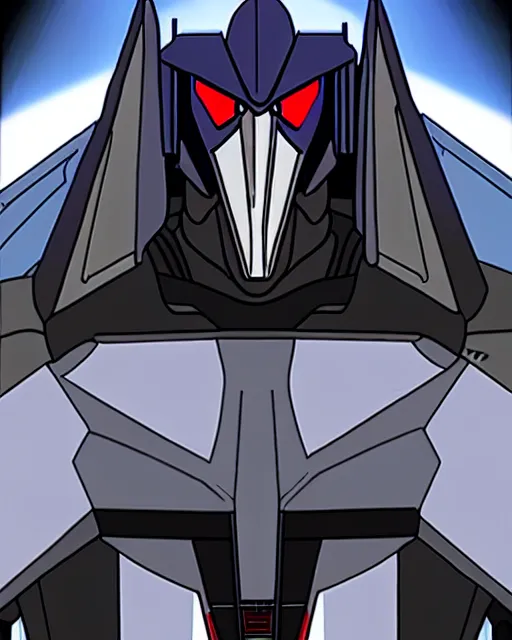 Image similar to a portrait of starscream, in the style of transformers ( 1 9 8 4 ), animated cartoon series, sharp details, toei animation studio, 5 k.