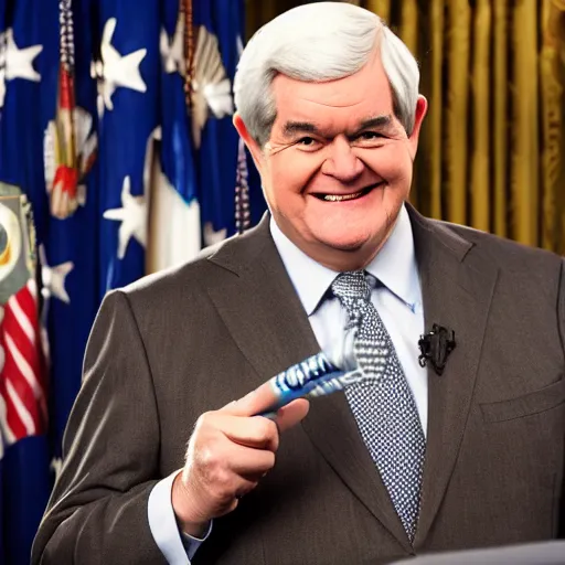 Image similar to Newt Gingrich smiling holding an inanimate carbon rod. Image credit the White House