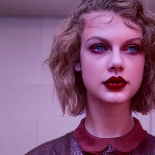 Prompt: still from Stranger Things season 6 - Taylor Swift in makeup evil queen Brunhilda