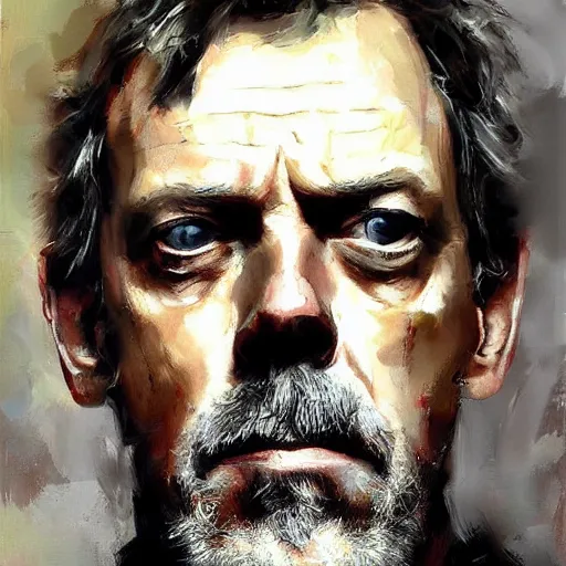 Image similar to face protrait of hugh laurie, realistic, ultrahd, jeremy mann painting