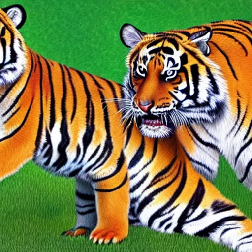 Image similar to a realistic photo of two tigers