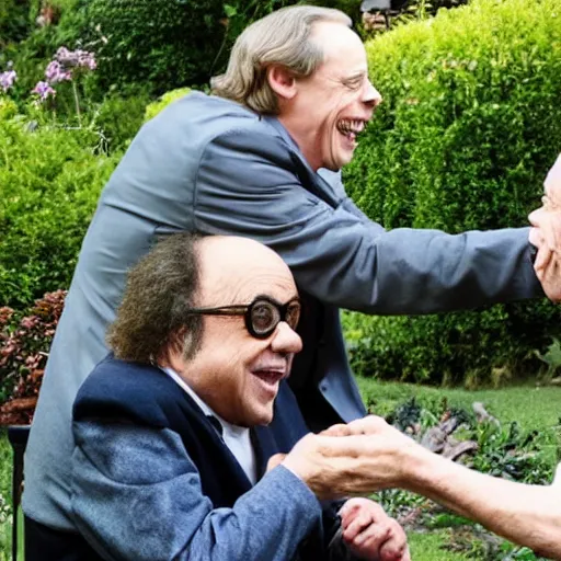 Prompt: danny devito proposing to steve buscemi in a romantic garden