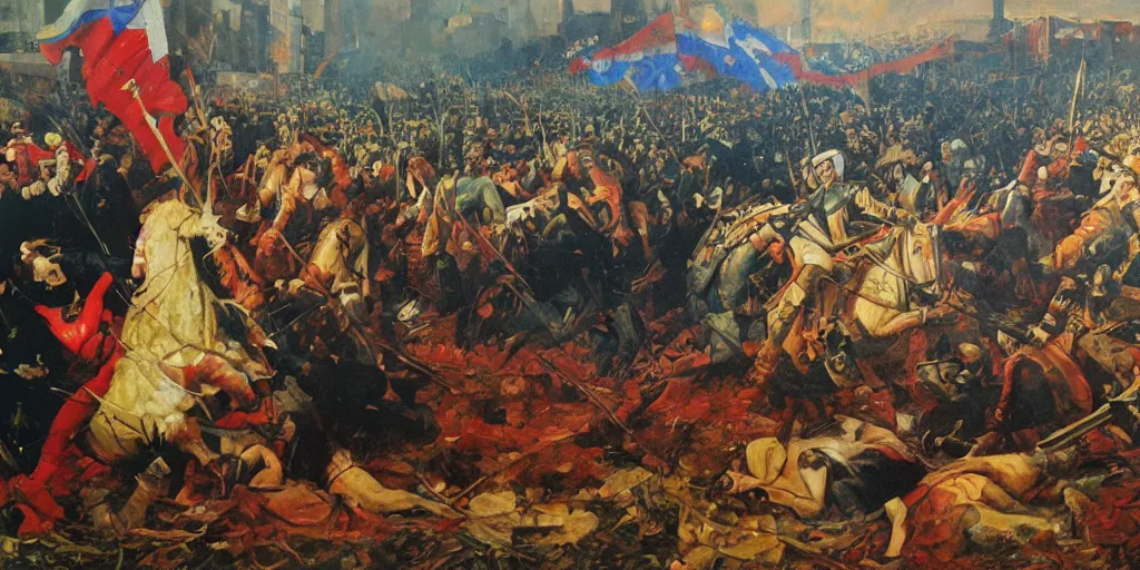 Image similar to fall of russia, oil on canvas