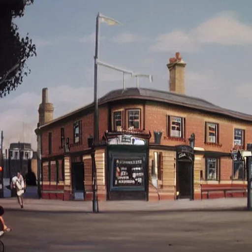 Image similar to the dublin pub, new hyde park, 1 9 8 0's, ultra realism