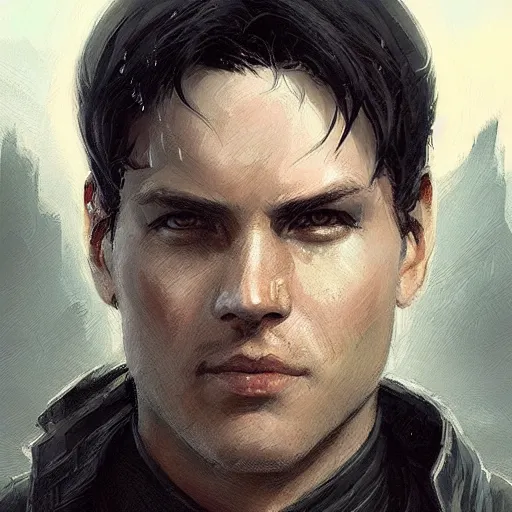 Image similar to portrait of a man by greg rutkowski, jedi knight anakin fel, short black hair, star wars expanded universe, he is about 3 0 years old, wearing the tactical gear of the galactic alliance, highly detailed portrait, digital painting, artstation, concept art, smooth, sharp foccus ilustration, artstation hq