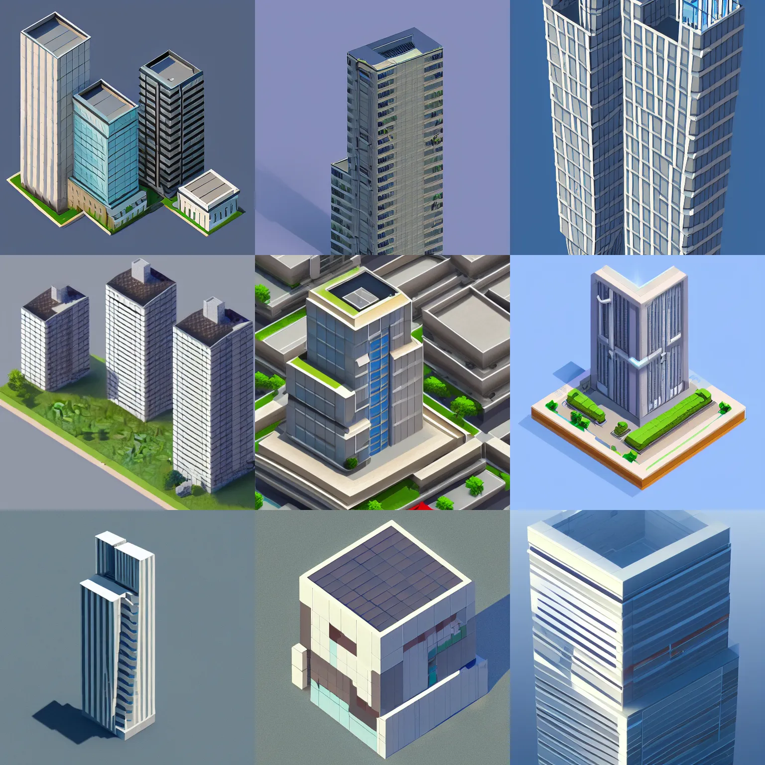 Prompt: isometric skyscraper, gambrel roof, modern, a low poly render, by senior environment artist, polycount, pixel art, isometric, artstation