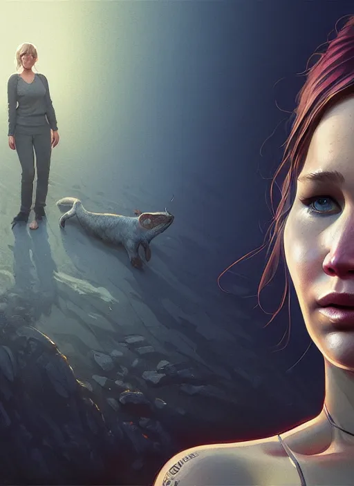 Image similar to highly detailed portrait of jennifer lawrence in gta v, stephen bliss, unreal engine, fantasy art by greg rutkowski, loish, rhads, ferdinand knab, makoto shinkai and lois van baarle, ilya kuvshinov, rossdraws, tom bagshaw, global illumination, radiant light, detailed and intricate environment