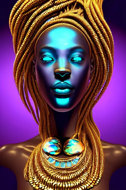 Image similar to hyperrealistic futurist full body cinematic very expressive! translucent african goddess underwater scene, gold jewerly, highly detailed face, digital art masterpiece, smooth eric zener cam de leon, dramatic pearlescent turquoise light on one side, low angle uhd 8 k, shallow depth of field