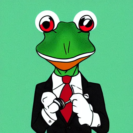 Image similar to a frog 🐸 wearing a suit smoking a cigar