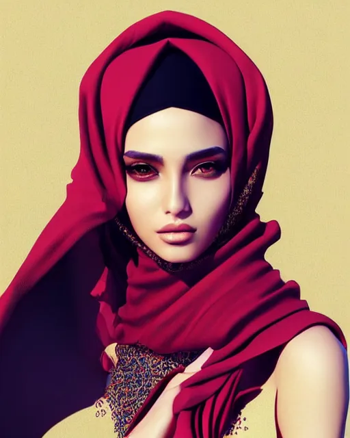 Image similar to richly detailed color illustration of very very beautiful Arab fashion model illustrated by Artgerm and Mina Petrovic and Timothy Kong and Marina Federovna. 3D shadowing