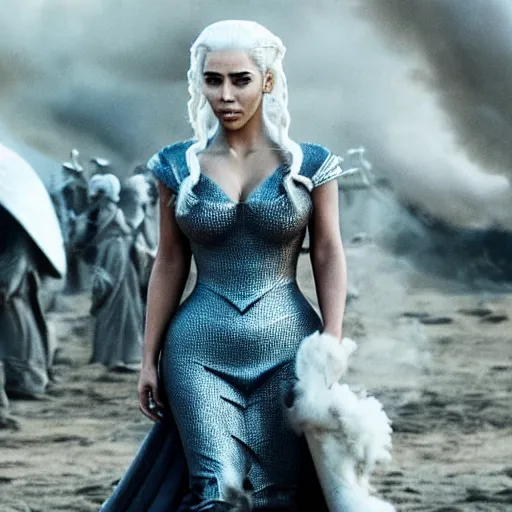 Image similar to A still of Kim Kardashian as Daenerys Targaryen