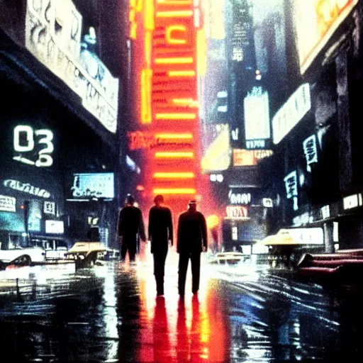 Prompt: potrait of clint eastwood in blade runner 1982 by Ridley Scott posing on a neon rainy street in headlights, steam from ground, movie shot