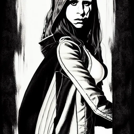 Image similar to rafael albuquerque comic art, peter mohrbacher, steve niles, artgerm, pretty taissa farmiga witch, symmetrical eyes, black leather jacket, jeans, long blonde hair