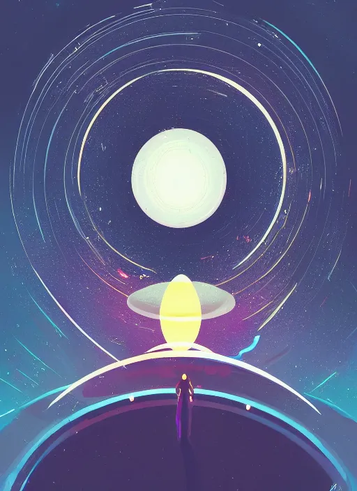 Prompt: digital painting of a circular object in the dark, concept art by petros afshar, behance contest winner, space art, 2 d game art, concept art, sci - fi