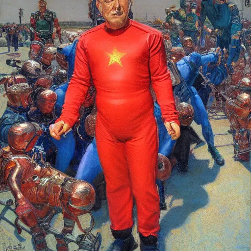 Image similar to portrait of a man with a spandex soviet union costume, by donato giancola.