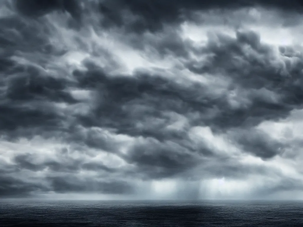 Prompt: detailed sea, layers, very detailed dark super storm, hyper realistic cloud vortex, impressive, very atmospheric, smoke boiling, cinematic, deep, very high complexity, stunning, masterpiece, weather photography, very detailed. 4 k