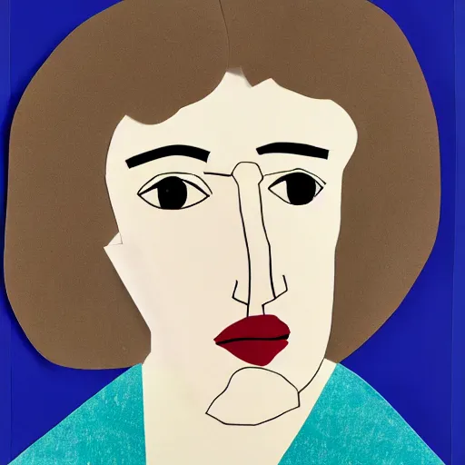 Prompt: a portrait a very ordinary person, by Henri Matisse, cut-out paper collage, flat bold color, facing front, anatomically correct, beautiful perfect face, sharp focus, Highly Detailed, 8k, HD