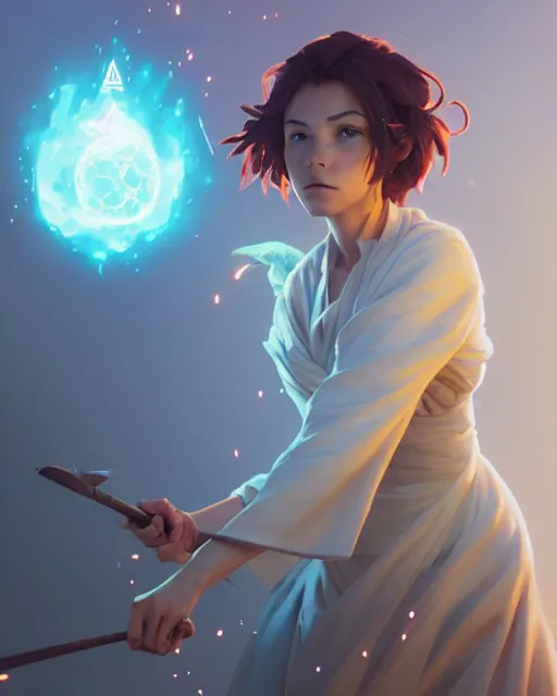 Image similar to highly detailed vfx portrait of a mage casting an earth spell, unreal engine, greg rutkowski, loish, rhads, beeple, makoto shinkai and lois van baarle, ilya kuvshinov, rossdraws, tom bagshaw, alphonse mucha, global illumination, detailed and intricate environment