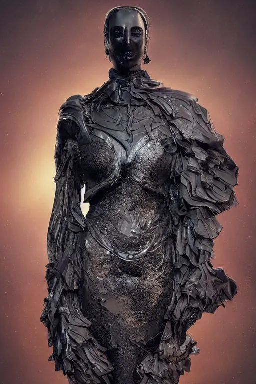 Image similar to a statue made of dark raven, dark purple lantern, inflateble shapes, mystery, mysterious, soft shadows, soft dark muted colors, simple shapes, golden ratio, perfect composition, darkness, masterpiece, dramatic, medium close - up ( mcu ), vogue, highly detailed, artstation, concept art, dark poisoned forest background, octane render