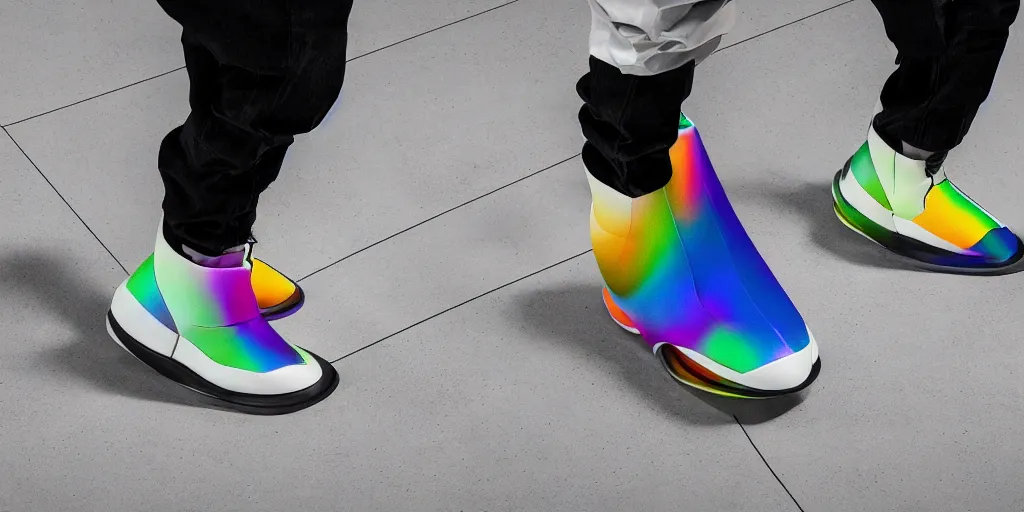 Image similar to futuristic balenciaga and vetements sneakers by felipe pantone ultra rendered extreme realism and detail, 8 k, highly detailed, realistic, pbr, surreal, hyper realistic, colorful, direct lighting, photorealistic,