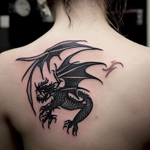 Prompt: A dragon with a girl tattoo
