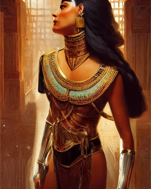 Image similar to Carmella Bing as a beautiful egyptian princess, gorgeous, portrait, Symmetrical, powerful, intricate, beautiful, masterpiece, elegant, volumetric lighting, highly detailed, artstation, sharp focus, no cropping, illustration, Jean-Leon Gerome , ruan jia