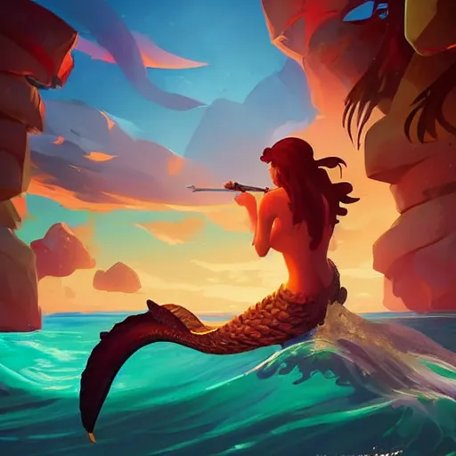 Image similar to painting mermaid treasure on sea of thieves game avatar hero smooth face median photoshop filter cutout vector, behance hd by jesper ejsing, by rhads, makoto shinkai and lois van baarle, ilya kuvshinov, rossdraws global illumination