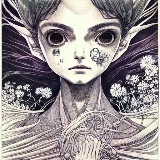 Image similar to prompt: Fragile looking vessel portrait soft light drawn by Vania Zouravliov, inspired by Akira 1988 anime, magical and alchemical weapons, soft light, white background, intricate detail, intricate ink painting detail, sharp high detail, manga and anime 2000