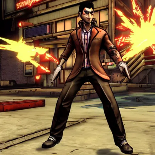 Prompt: Kazuma Kiryu in Borderlands 2