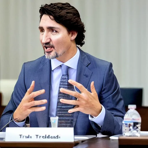 Prompt: justin trudeau. he is wearing a bikini. world leaders meeting,