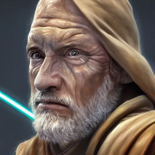 Prompt: stunning digital painting of a jedi master, highly realistic, highly detailed