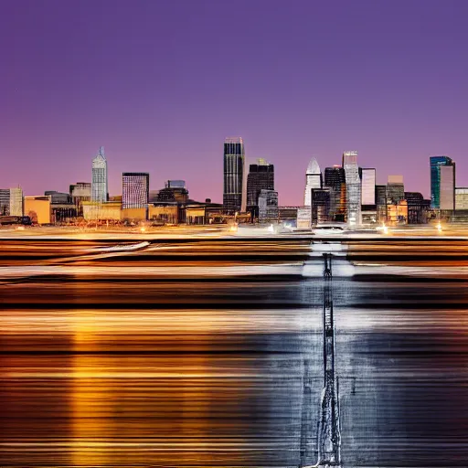 Prompt: a painting of the saint louis skyline in the style of olafur eliasson, 8 k render