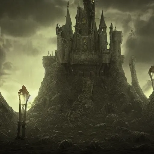 Image similar to a lovecraftian horror castle scene, cinematic, arstation, detailed, octane,