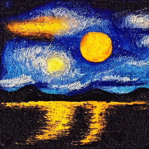 Prompt: an eclipse scenery in starry night style