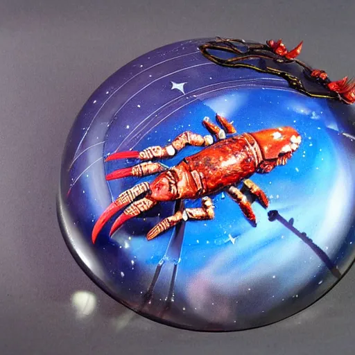 Prompt: ornate space ship orbiting a gas planet, 4 0 k warhammer, shrimp, prawn, lobster, crab