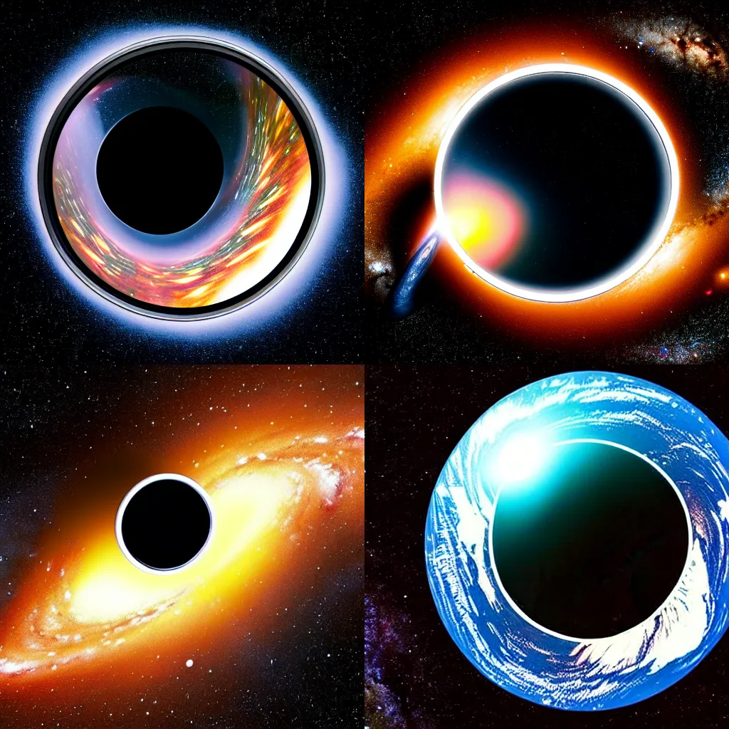 Prompt: Realistic photo of a black hole absorbing the planet Earth at the middle of the Milky Way Galaxy, view through the porthole