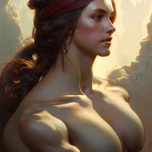 Image similar to , muscular upper body, D&D, fantasy, intricate, elegant, highly detailed, digital painting, artstation, concept art, smooth, sharp focus, illustration, art by artgerm and greg rutkowski and alphonse mucha