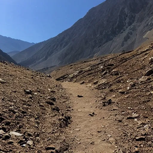 Image similar to POV: walking a dirt path in the tibetan mountains, manga art