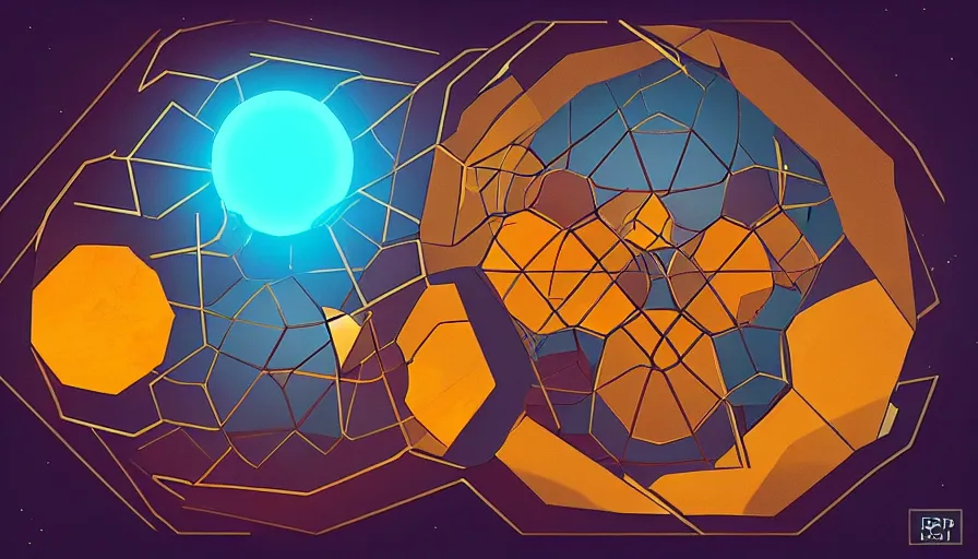 Image similar to hexagon between the sun and planet earth, trending on art station, art deco, retro futurism