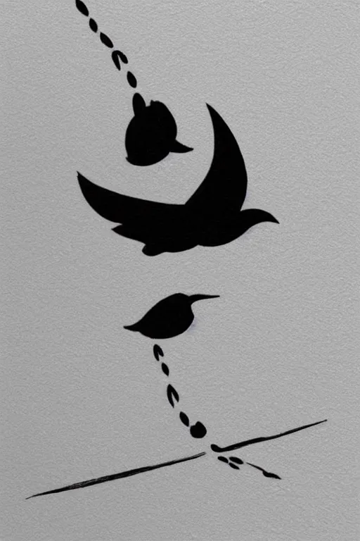 Image similar to a simple tattoo design of minimalist flying birds, by bacht, black ink, logo, line art