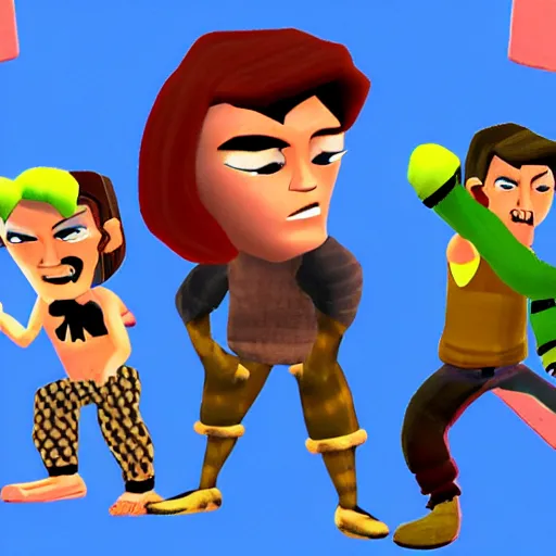 Image similar to character screenshot of ufc fighter sean o'malley in psychonauts, ps 2 platform game, dream world, sd video, cutscene, colorful hair, designed by scott campbell