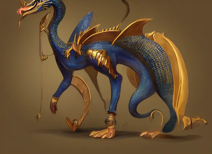 Image similar to fullbody egyptian dragon character design of a egyptian dragon. egyptian dragon deviantart adoptable, deviantart species style of maple story and zootopia, portrait studio lighting by jessica rossier and brian froud, traditional, artstationhd artstation