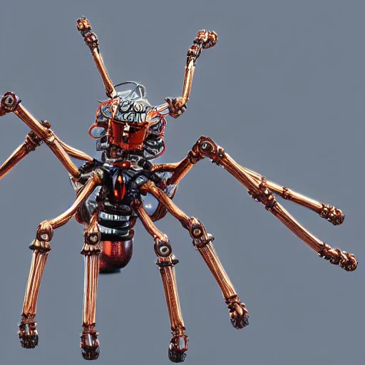 Image similar to mechanical spider robot with eight legs and strings, insane details, sharp focus, octane render