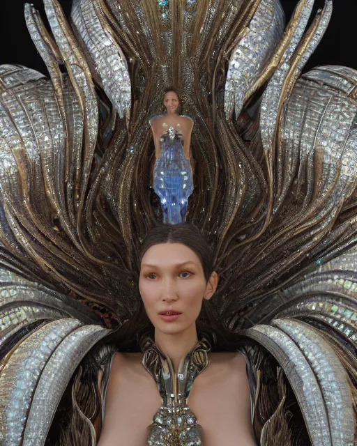 Image similar to a highly detailed metahuman 4 k close up render of an alien goddess bella hadid monument dragonfly in iris van herpen dress schiaparelli in diamonds crystals swarovski and jewelry iridescent in style of alphonse mucha gustav klimt trending on artstation made in unreal engine 4