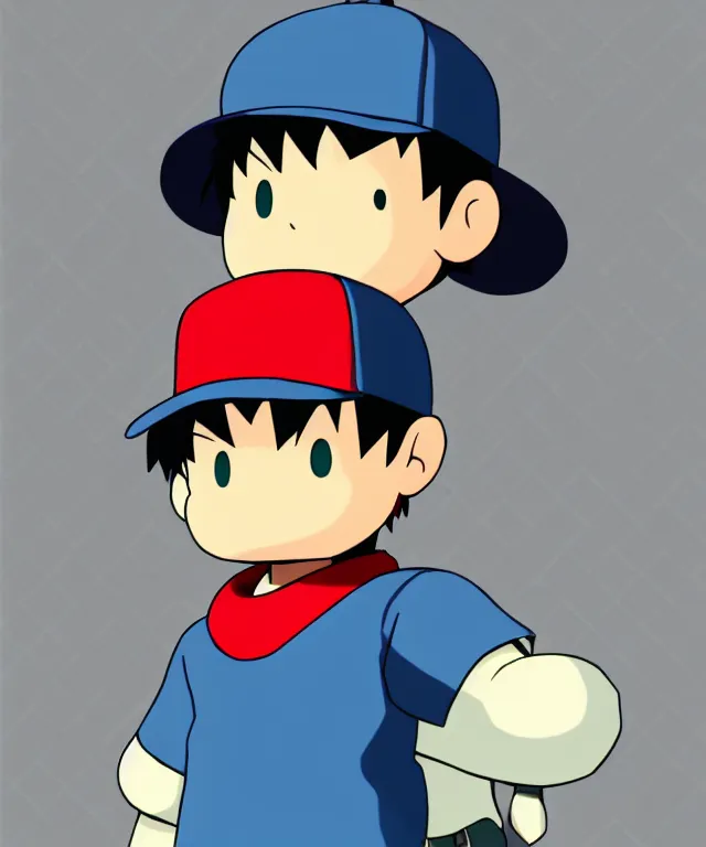 Image similar to ness from earthbound in the art style of ufotable studios, crisp 8 k line art, trending on artstation, cel shaded, matte, detailed, anime illustration