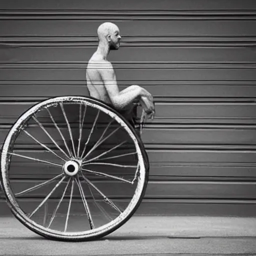 Prompt: man with wheel as head