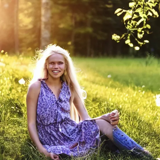 Image similar to a beautiful blonde girl on midsummers eve in Sweden
